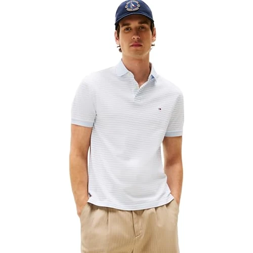 Tommy Hilfiger Uomo Maglietta Polo Maniche Corte 1985 Regular Fit, Multicolore (Breezy Blue/White), XS