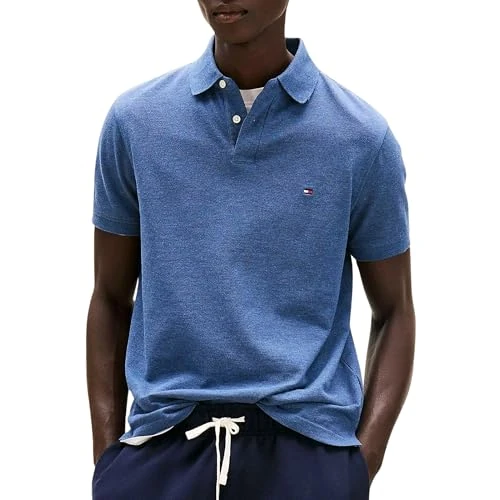 Tommy Hilfiger Męska koszulka polo z krótkim rękawem o regularnym kroju z listwą guzikową, Niebieski (Faded Indigo Heather), 3XL