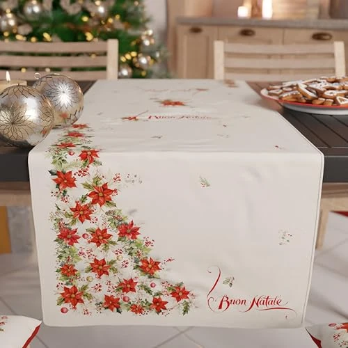 PETTI Artigiani Italiani - Christmas Table Runner, Christmas Runner, Kitchen Runner, 140 x 40 cm, Elegant Christmas Table Runner, Merry Christmas, 100% Made in Italy
