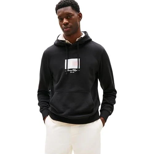 Limited-time offer: Tommy Hilfiger Men’s Ithaca Flag Cotton Hoodie, Black (Black), XL from 95.00 GBP to 47.84 GBP (save 50%)