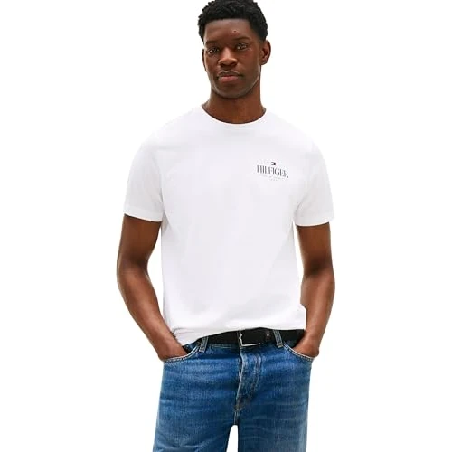 Offre limitee: Tommy Hilfiger T-Shirt Manches Courtes Homme Stack Tee Regular Fit, Blanc (White), XL de 39.90 EUR a 39.90 EUR (economie 0%)