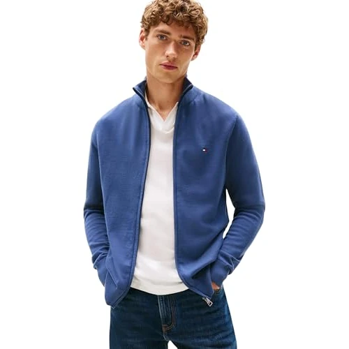 Tommy Hilfiger Trui met ritssluiting voor heren, Blauw (Egeïsche Zee), XXL