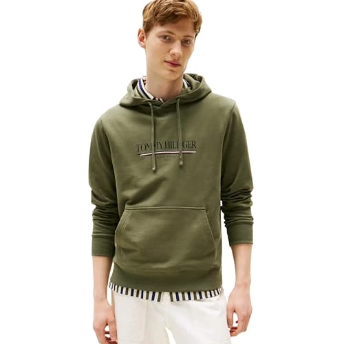 Tommy Hilfiger Herren Hoodie Brand Love aus Baumwolle, Grün (Battle Green), M