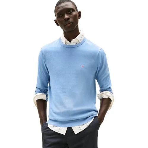 Offerta a tempo: Tommy Hilfiger Uomo Pullover Essential Cotton con Scollo Rotondo, Blu (Brisk Blue), XS - 55% da 99.90 € a 44.91 €
