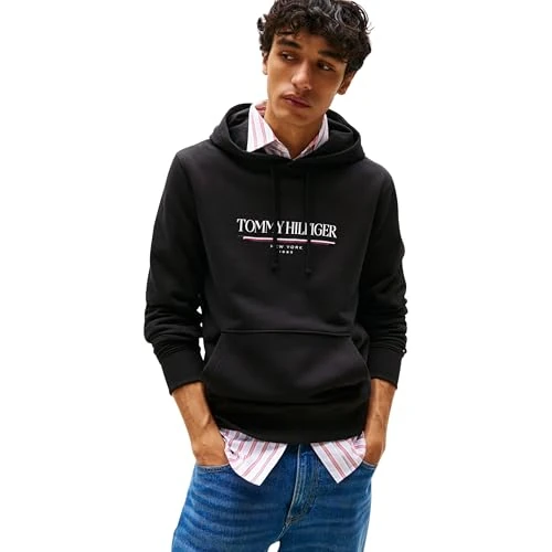 Tommy Hilfiger Men’s Brand Love Cotton Hoodie, Black (Black), L
