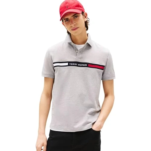 Oferta limitada: Tommy Hilfiger Polo de Manga Corta para Hombre, Ajuste Regular, con inserción en el Pecho, Gris (Light Grey Heather), XS de 89.90 € a 31.35 € (ahorro 65%)