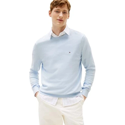 Offerta a tempo: Tommy Hilfiger Uomo Pullover Essential Cotton con Scollo Rotondo, Blu (Breezy Blue), S - 46% da 99.90 € a 53.91 €