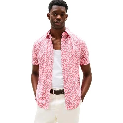 Limited-time offer: Tommy Hilfiger Men’s Short Sleeve Linen Blend Print Shirt, Multicolor (Vintage Rosy/Allover), M from 53.27 £ to 53.27 £ (save 0.00%)