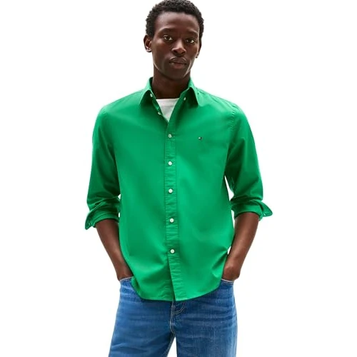 Limited offer: Tommy Hilfiger Men’s Flex Poplin Solid Regular Fit Shirt, Green (Olympic Green), M from 49.72 EUR to 35.80 EUR (save 28%)