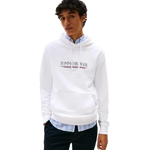 Limitiertes Angebot: Tommy Hilfiger Herren Hoodie Brand Love aus Baumwolle, Weiß (White), XS von 99.90 EUR auf 71.69 EUR (Spare 28%)