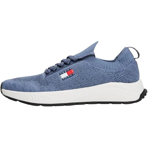 Tommy Jeans Męski TJM Runner Dzianina Em0em01580 Low Top, Szary niebieski moment, 46 EU