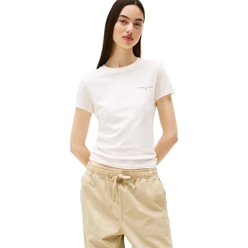 Tommy Jeans Damen Tjw Slim Linear Tee EXT Dw0dw21164 S/S T-Shirt, White (Ancient White), XXS EU