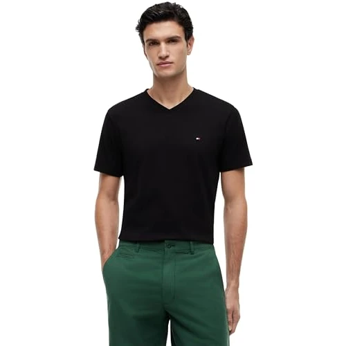 Tommy Hilfiger Camiseta de Manga Corta Hombre Essential tee con Cuello de Pico, Negro (Black), XS