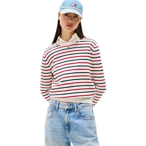 Oferta limitada: Tommy Jeans Tjw Essential Crew Sweater Ext Dw0dw20159 Suéter, White (White/Red/Navy Stripe), 4XL Grande para Mujer de 89.90 € a 42.50 € (ahorro 53%)