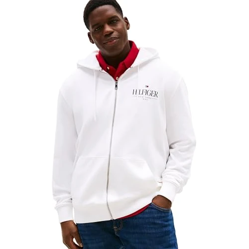 Limitiertes Angebot: Tommy Hilfiger Herren Hoodie mit Reißverschluss Stacked Hooded aus Baumwolle, Weiß (White), XXL von 119.90 EUR auf 119.90 EUR (Spare 0%)