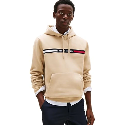 Limited offer: Tommy Hilfiger Men's HILFIGER CHEST INSERT HOODY MW0MW37361 Pullover Hoodie, Khaki (Sandalwood), XS from 88.80 EUR to 88.80 EUR (save 0%)