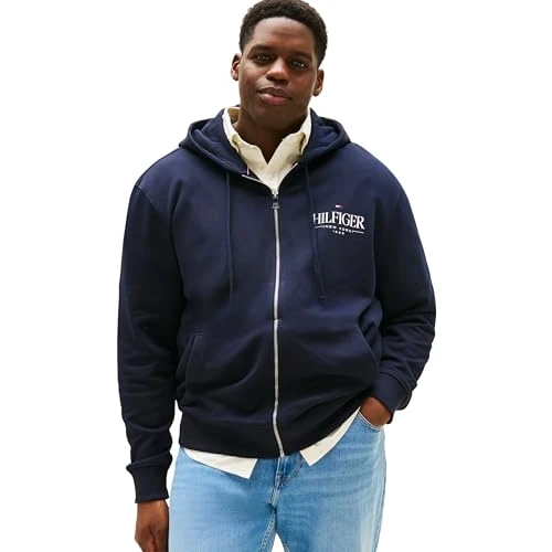 Tommy Hilfiger Heren BT-HILFIGER STACKED HOODED ZIP-B MW0MW41236 Zip Through Hoodie, Blauw (Desert Sky), 5XL, Blauw (Woestijnhemel), 5XL grote maten