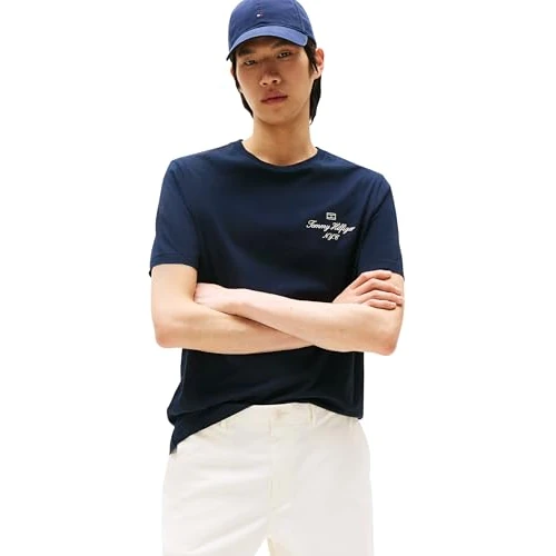 Limitiertes Angebot: Tommy Hilfiger Herren T-Shirt Kurzarm Outline Script Tee Regular Fit, Blau (Desert Sky), XL von 39.90 EUR auf 19.06 EUR (Spare 52%)