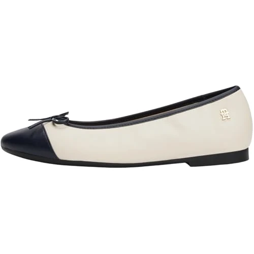 Tommy Hilfiger Donna Ballerine Toe cap in Pelle, Avorio (Newsprint), 40