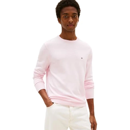 Oferta limitada: Tommy Hilfiger Jersey Hombre Essential Cotton con Cuello Redondo, Rosa (Pink Lily), L de 99.90 EUR a 39.40 EUR (ahorro 61%)