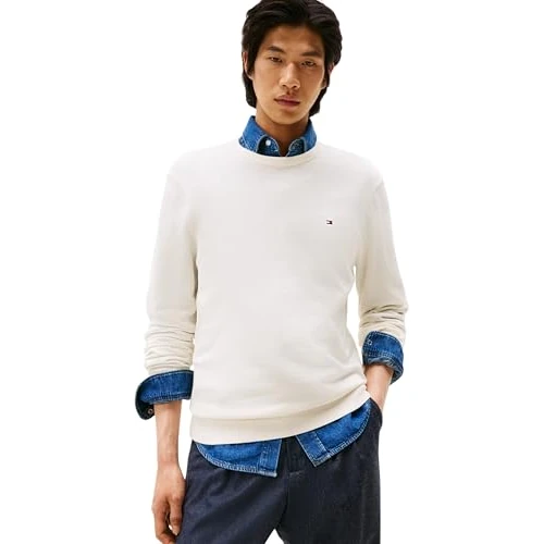 Offerta a tempo: Tommy Hilfiger Uomo Pullover Essential Cotton con Scollo Rotondo, Avorio (Ivory Petal), XXL - 46% da 99.90 € a 53.78 €