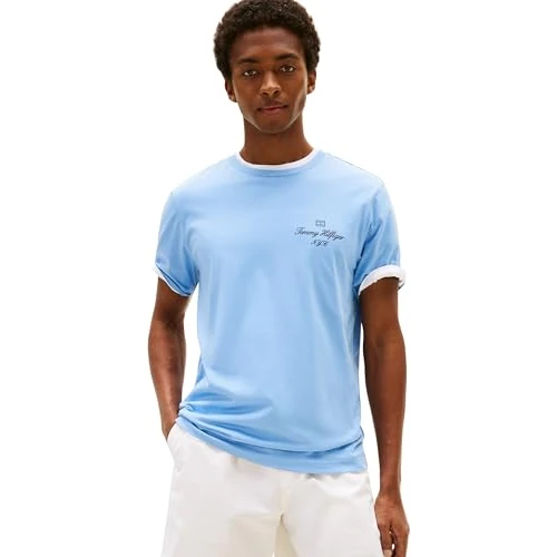 Offerta a tempo: Tommy Hilfiger T-Shirt Uomo Maniche Corte Outline Script Tee Regular Fit, Blu (Cloudy Blue), L - 55% da 39.90 € a 18.05 €