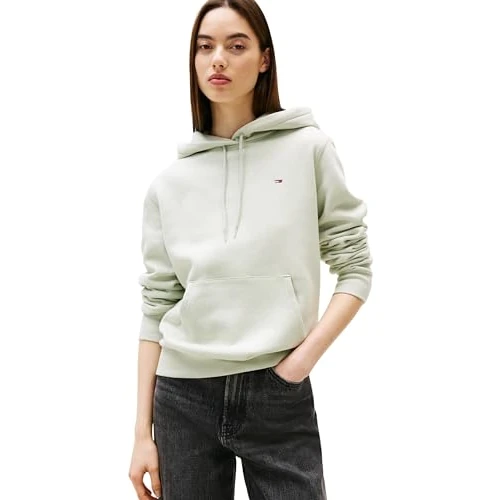 Tommy Jeans Hoodie Mujer Flag Regular Fit, Verde (Misty Sage), XS