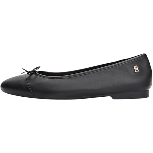 Tommy Hilfiger Bailarinas Mujer Toe Cap de Piel, Negro (Black), 41