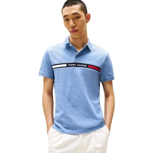 Tommy Hilfiger Herren Poloshirt Kurzarm Chest Insert Regular Fit, Blau (Brisk Blue), S