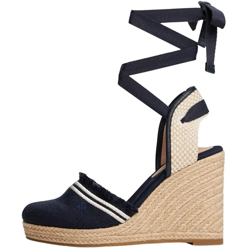 Offre limitée : Tommy Hilfiger Espadrilles Compensées Femme Fringe Canvas à Talon Compensé, Bleu (Space Blue), 37 de 99.90 € à 69.82 € (30% de remise)