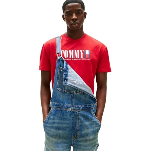 Offerta a tempo: Tommy Jeans Uomo T-Shirt Maniche Corte Flag Tee Regular Fit, Rosso (Sapphire Red), S - 33% da 29.90 € a 20.00 €