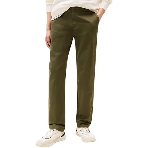 Tommy Hilfiger Uomo Pantaloni Chino Core Denton Essential Twill Straight Fit, Verde (Dark Greenery), 30W/30L