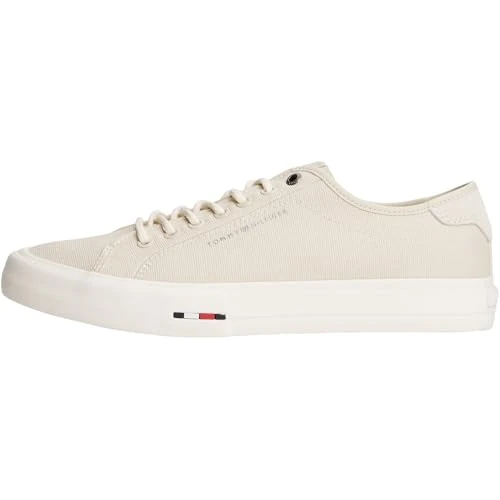 Tommy Hilfiger Men’s Street Canvas Vulcanised Trainers with Logo, Off-White (Newsprint), 9