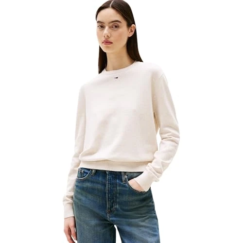 Offerta a tempo: Tommy Jeans Donna Pullover Essential Crew in Cotone, Beige (Oatmeal Htr), 4XL - 49% da 89.90 € a 45.70 €