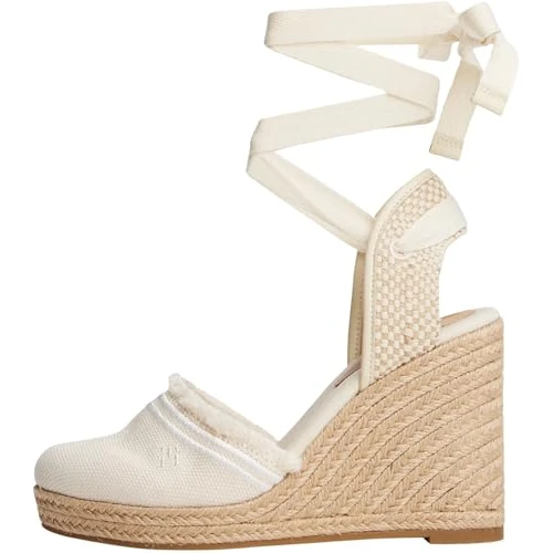 Zeitlich begrenztes Angebot: Tommy Hilfiger Damen Wedge Espadrilles Fringe Canvas mit Keilabsatz, Elfenbein (Muslin), 38 von 99.90 € auf 77.83 € (22% Rabatt)