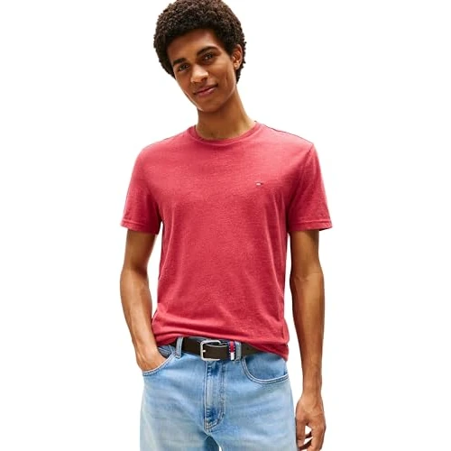 Tommy Jeans Herren T-Shirt Kurzarm Tee Rundhalsausschnitt, Rot (Sapphire Red Htr), XXL