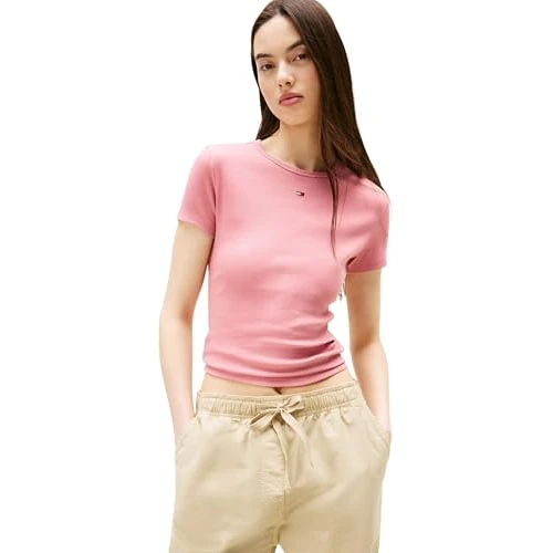 Limited offer: Tommy Jeans Women’s Short Sleeve Essential Rib Slim Fit T-Shirt from 21.00 EUR to 21.00 EUR (save 0%)