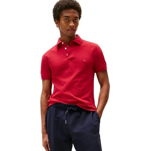 Offerta a tempo: Tommy Hilfiger Uomo Maglietta Polo Maniche Corte 1985 Slim Fit, Multicolore (Medium Red), XL - 49% da 79.90 € a 41.00 €