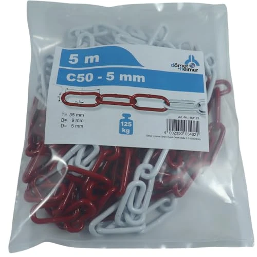 Zeitlich begrenztes Angebot: Dörner + Helmer Absperrkette, 5mm Dicke, 5m Länge, Verzinkter Stahl, Absperrung, Polybeutel, Langgliedrig, Rot/Weiß von 20.14 € auf 20.14 € (0.00% Rabatt)