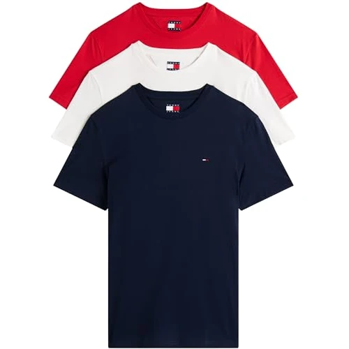 Tommy Jeans Homme TJM Xslim 3 Pack Tee Dm0dm21579 T-Shirt S/S, Multi (Ecru/Dark Night Navy/Sphre Red), M EU