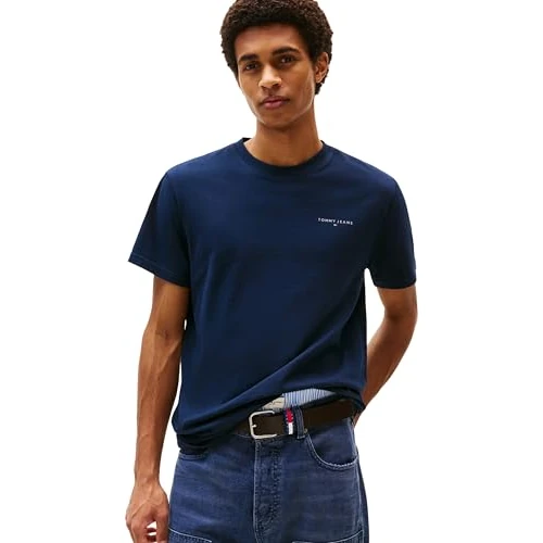 Tommy Jeans Herren T-Shirt Kurzarm Linear Chest Tee Slim Fit, Blau (Dark Night Navy), XXL
