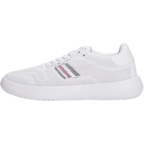 Zeitlich begrenztes Angebot: Tommy Hilfiger Herren Cupsole Sneaker Modern Knit mit Logo-Print, Weiß (White), 45 von 109.90 € auf 49.95 € (55% Rabatt)