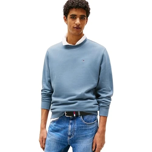Tommy Jeans Tjm Reg S Flag Crew Dm0Dm20741, Felpa Pullover, Uomo, Grigio (Blue Moment), XS