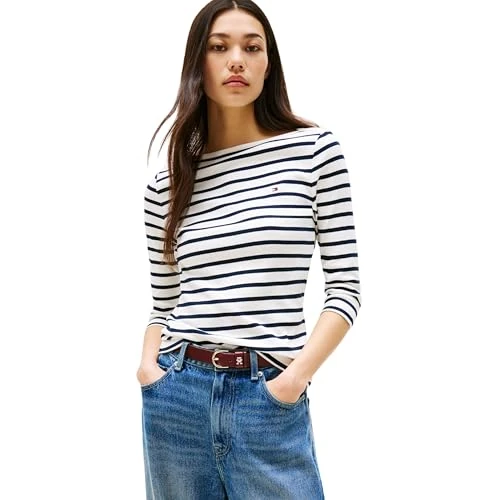 Limited-time offer: Tommy Hilfiger Women’s Long Sleeve Slim Fit New Cody Top with Boat Neck, Multicolor (Breton/ECU/Dark Night Navy), XS from 55.00 GBP to 29.92 GBP (save 46%)