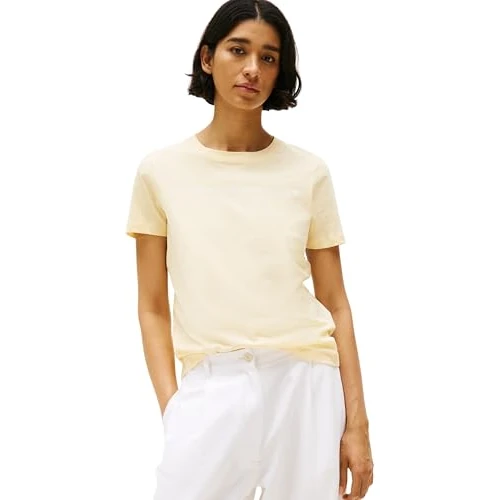 Limited-time offer: Tommy Hilfiger Women's Round Neck Short Sleeve T-Shirt, Yellow (Frozen Custard), L from 35.00 GBP to 35.00 GBP (save 0%)