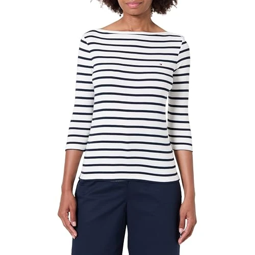Tommy Hilfiger Donna Maglietta Maniche Lunghe New Cody Slim Scollo a Barca, Multicolore (Breton/ECU/Dark Night Navy), S
