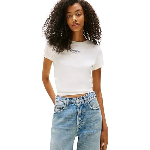 Offerta a tempo: Tommy Jeans Tjw Slim Essential Logo2 Tee Ext Dw0Dw20913, Maglietta a Maniche Corte, Donna, Bianco (Ecru), 6XL - 54% da 29.90 € a 13.72 €