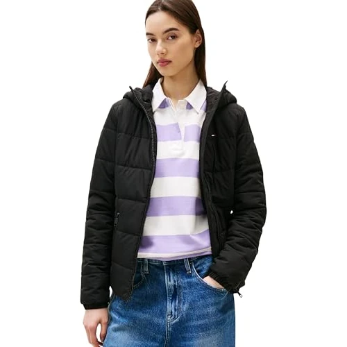 Tommy Jeans Damen Pufferjacke Hooded mit Reißverschluss, Schwarz (Black), XXS