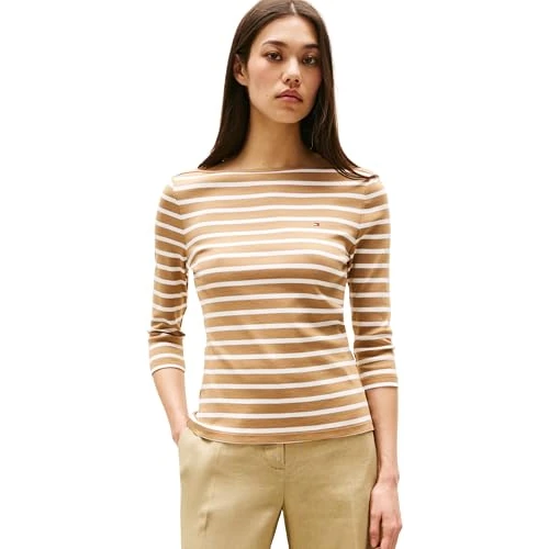 Limitiertes Angebot: Tommy Hilfiger Damen Langarmshirt New Cody Slim U-Boot-Ausschnitt, Mehrfarbig (Hickory/Ecru STP), XXS von 59.90 EUR auf 44.92 EUR (Spare 25%)