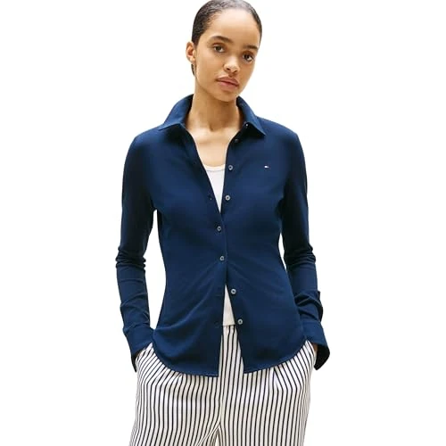 Tommy Hilfiger Poloshirt L/S dames, Blauw (Dark Night Navy), XL